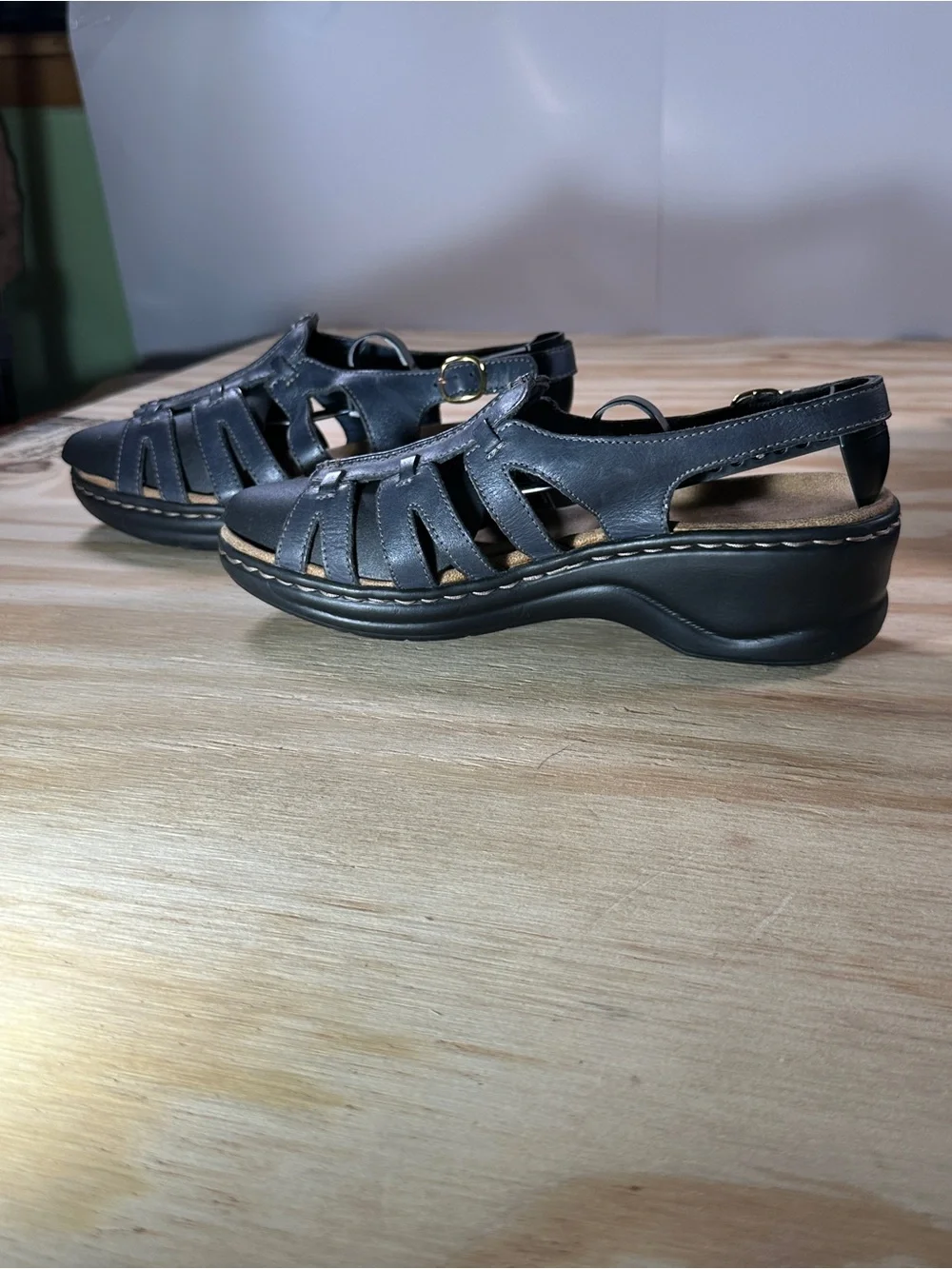Clarks Navy Blue Leather Strappy Slingback Sandals